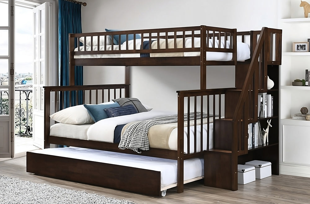 T2594 Twin Over Double Bunk Bed with Trundle