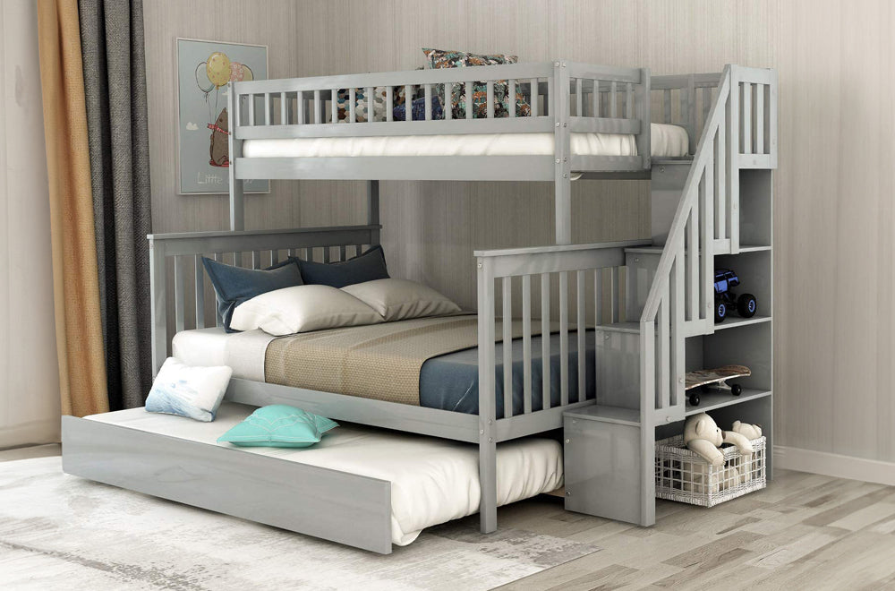 T2594 Twin Over Double Bunk Bed with Trundle