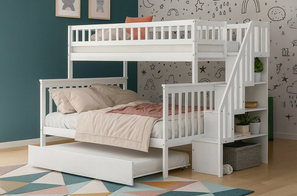 T2594 Twin Over Double Bunk Bed with Trundle